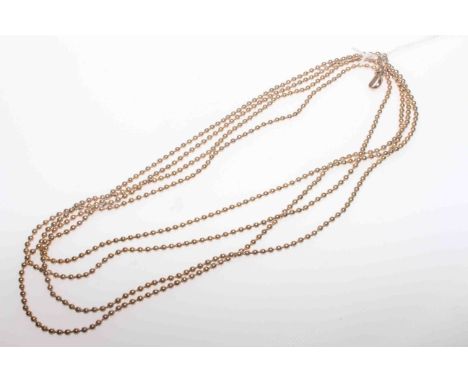 9 carat gold bead muff chain, 160cm length, 27 grams