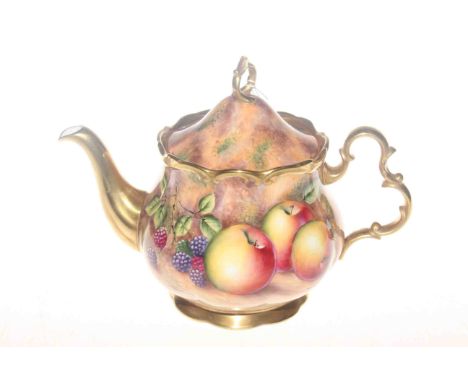 Fruit painted teapot, signed David Bowkett (ex Royal Worcester artist)