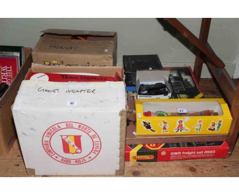 Hornby train set and accessories, Pelham puppet, etc