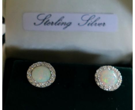 Sterling silver, opal and cubic zirconia earrings