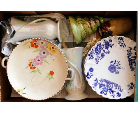 A box of miscellaneous china, including Coalport, Samuel Radford, Decora ware, Royal Minton vases et