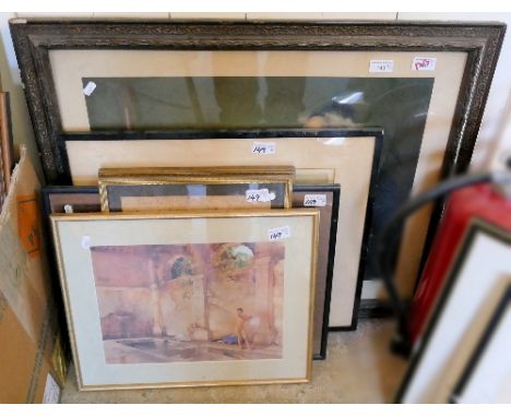 Six miscellaneous prints, including 2 Egyptian ones a large colour print 'Naughty Polly' and one after Russell Flint (6)