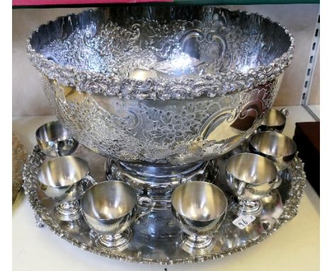 Barker and Ellis silver-plated punch set, comprising of bowl, stand, 8 cups and ladle