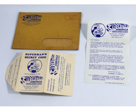 This is a vintage SUPERMEN OF AMERICA fan club membership pack released in 1958.