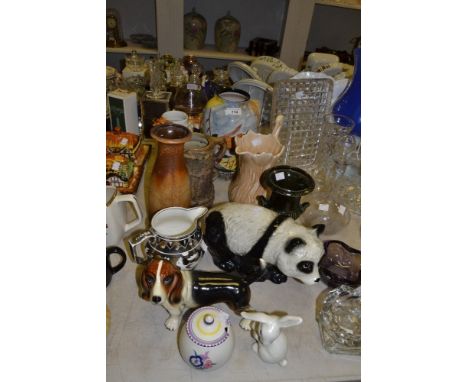 Decorative Ceramics - a West German mottled brown vase; a Sylvac Rabbit; a Melba Ware Basset Hound ; etc 