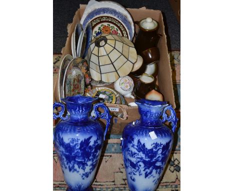 Ceramics - a  Fransiscan part coffee service; decorative Oriental plates; a two handled Flo Blue vase;  etc 