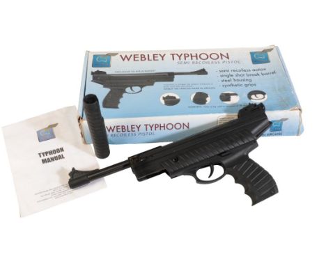 A WEBLEY TYPHOON .22 AIR PISTOL semi-recoilless pistol, in the original box with instructionsNote: You must be over 18 to pur
