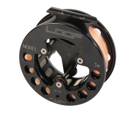 A LOOP MODEL 3W SALMON FLY REEL no. 2819, in the original Loop reel pouchProvenance: A private Hampshire fishing tackle colle