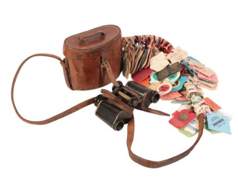 A PAIR OF CARL ZEISS BINOCULARS inscribed "6. R. Warr R. Captain Fyshe", in the original leather case with leather shoulder s