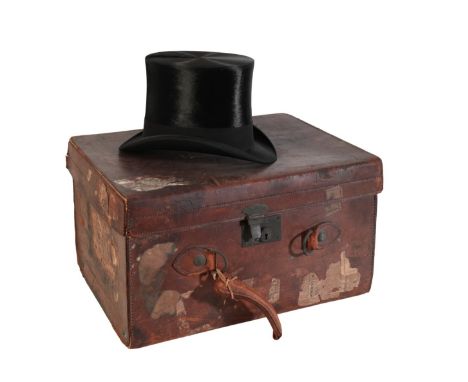 J. HALL, REGENT STREET, LONDON: A BLACK SILK TOP HAT size 6 7/8, in a fitted leather square hat box by Connah &amp; Co. Oxfor
