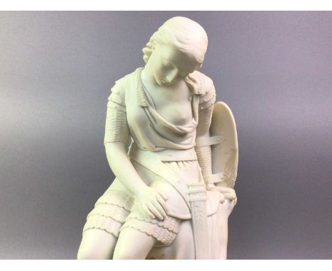 TWO VICTORIAN PARIAN WARE FIGURES, 19TH CENTURY one modelled as Clorinda, the warrior of the Saracen Army, the other modelled