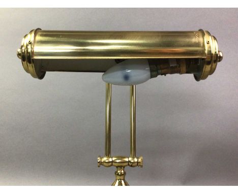 REPRODUCTION BRASS EFFECT LIBRARY LAMP on circular foot35cm high