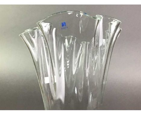 VINTAGE 'SILEA' FRENCH GLASS VASE OF LARGE PROPORTIONS, LATE 20TH CENTURY of flaring cylindrical form with wavy leaf-formed r