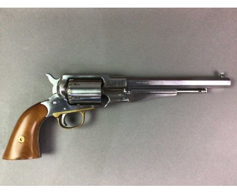 REPLICA ITALIAN BLACK POWDER 44 CAL SIX-SHOT REVOLVER in the manner of Remington, stamped marks to the octagonal barrel, in f