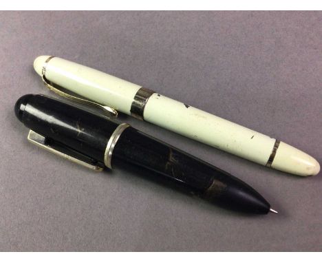 TWO VINTAGE PENS, and a leather riding cropQty: 3