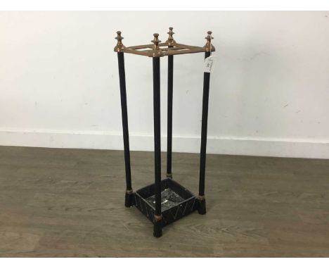 CAST IRON AND BRASS STICK STAND with four sections63cm high