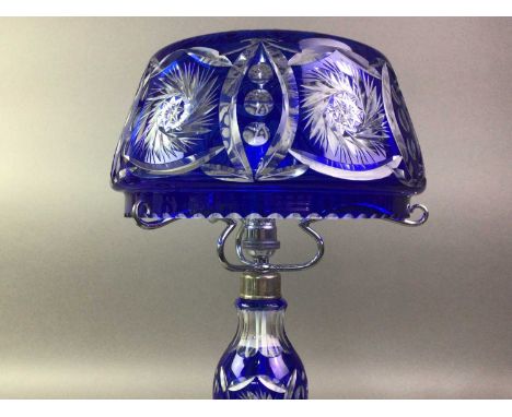 BOHEMIAN BLUE FLASHED GLASS TABLE LAMP wired for electricity44.5cm high 