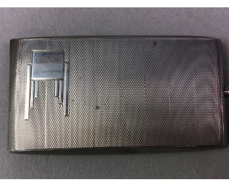 GEORGE V SILVER CIGARETTE CASE ALONG WITH SIX DECANTER LABELS the cigarette case with engine turned decoration, three labels 