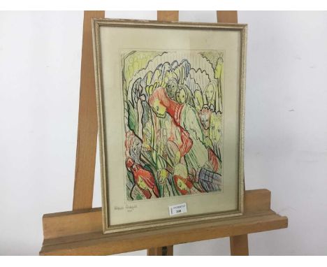 ALFHILD MARGARITA LINDEFJELD SKAU (NORWEGIAN  1899 - 1989), UNTITLED mixed media on paper, signed and dated 1954mounted, fram