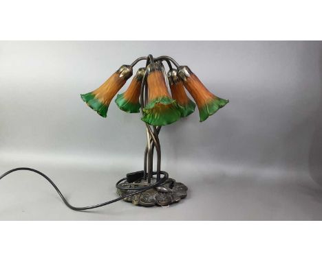 TIFFANY STYLE FIVE BRANCH TABLE LAMP with glass shades44cm high