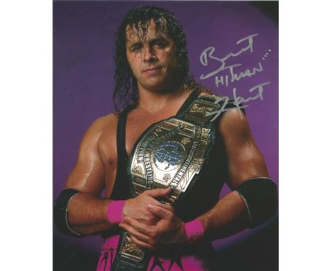 Bret The Hitman Hart signed 10 x 8 colour WWE Wrestler Portrait Photo, from in person collection autographed at A wrestling E