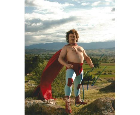 Jack Black signed 10 x 8 colour Nacho Libre Portrait Photo, from in person collection autographed at Kung Fu Panda 2 London P