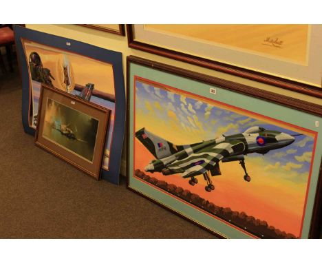 Three military aviation watercolours and print