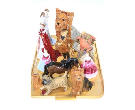 Large Beswick terrier, Royal Doulton Falstaff, Royal Worcester QEII, other Beswick and figures