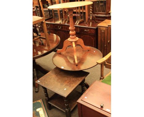 Two tripod occasional tables and small oak table (3)