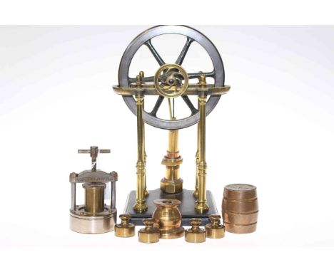Brass weights, model of a stationary engine, etc