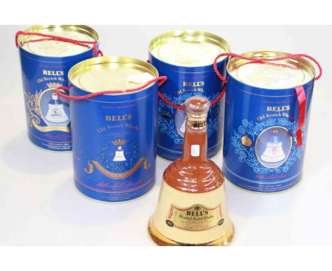 Five unopened Wade Bells Scotch Whisky decanters, four with celebration boxes