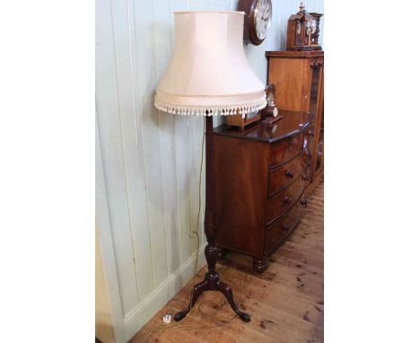 Mahogany reeded column tripod standard lamp and silk shade