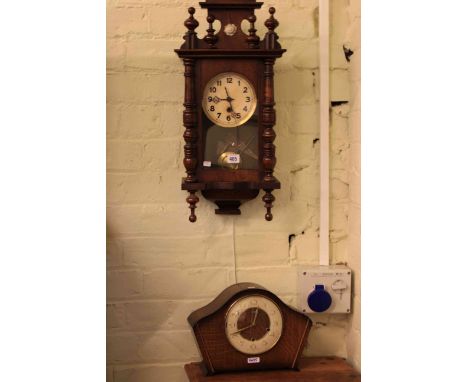 Small Victorian walnut cased wall clock and 1930's oak mantel clock (2)