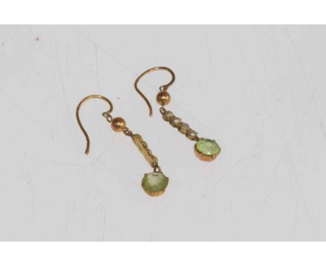 Pair of 9 carat gold, peridot and seed pearl earrings