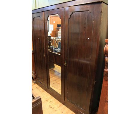 Late Victorian ash 6ft central mirror door wardrobe