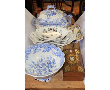 Spode Felspar dessert service, late Spode tureen and bowl, antique basket and brass mounted box