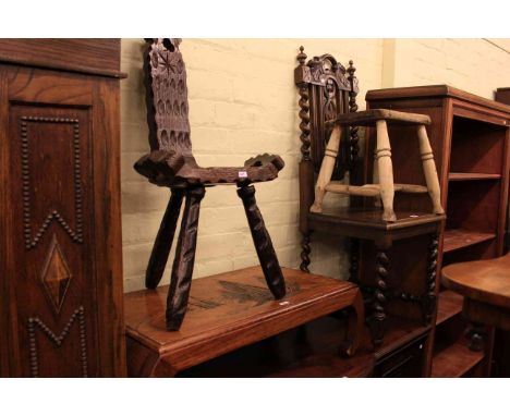 Victorian carved oak hall chair, sewing chair, Oriental low table, trunk and stool (5)