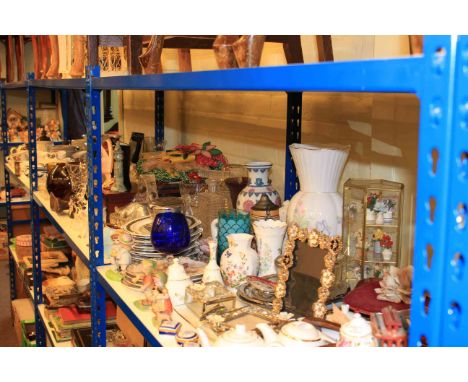 Assorted teawares, glassware, Doulton character jugs, pictures, frames, sword, spear head, coins, and collectables