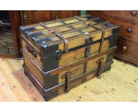 Vintage wood and metal bound cabin trunk