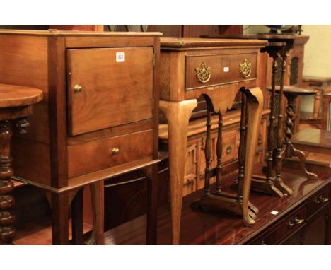 19th Century mahogany pot cupboard, walnut dish top side table, nest of two mahogany spider leg tables, mahogany tripod plant