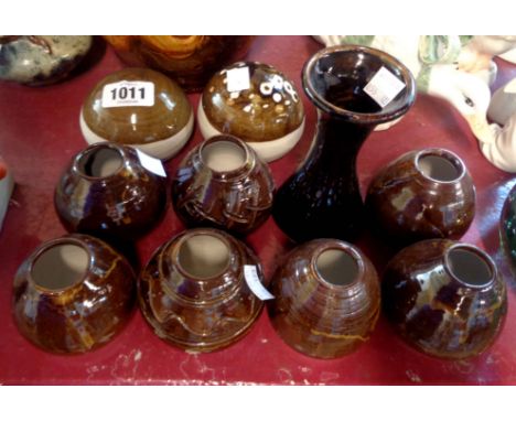 Eight Jeremy Leach Studio Pottery vases of various form - sold with two paperweights