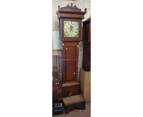 A 19th Century oak and mahogany cross banded longcase clock, the 28cm square painted dial with date aperture and marked for R