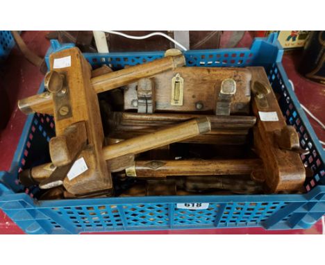 A crate containing a quantity of woodworking tools