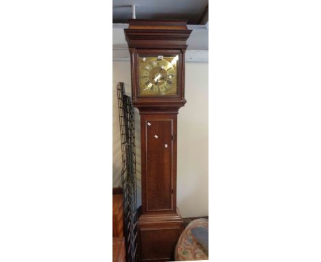 A 19th Century oak longcase clock, the 30.5cm square brass dial marked for John Wimble of Ashford and with alarm set dial and