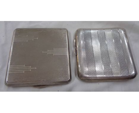 An Art Deco silver cigarette case with engine turned decoration - sold with another with engraved initials to cartouche