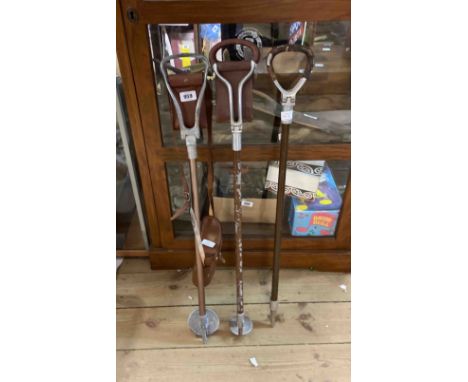 Three vintage shooting sticks - sold with a cased pair of binoculars