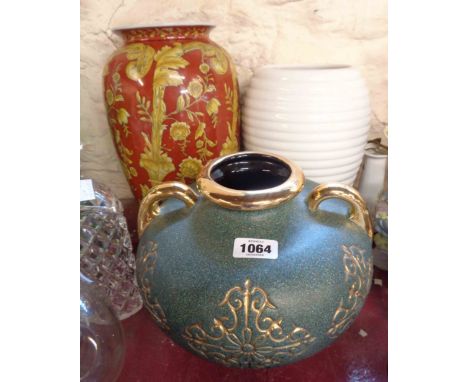 A vintage U.S Federal Pottery vase, of globular form with moulded and gilt decoration on a textured matt ground - sold with t