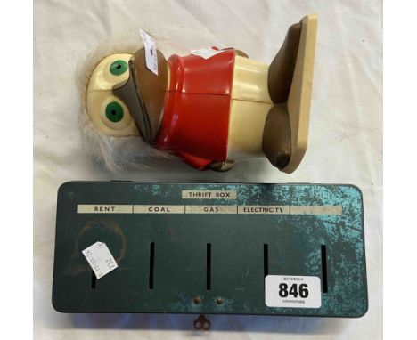A vintage TSB coin bank in the form of a duck - sold with a vintage metal thrift box