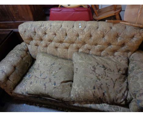 A 1.85m antique two seater settee - button back upholstery poor