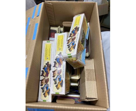 A box containing a quantity of boxed Yesteryear model cars, etc.